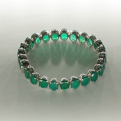 Silver and Died Green Agate Bracelet