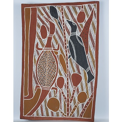 Aboriginal Artist Unknown Arnhem Land Magpie and Goanna Pigment on Bark