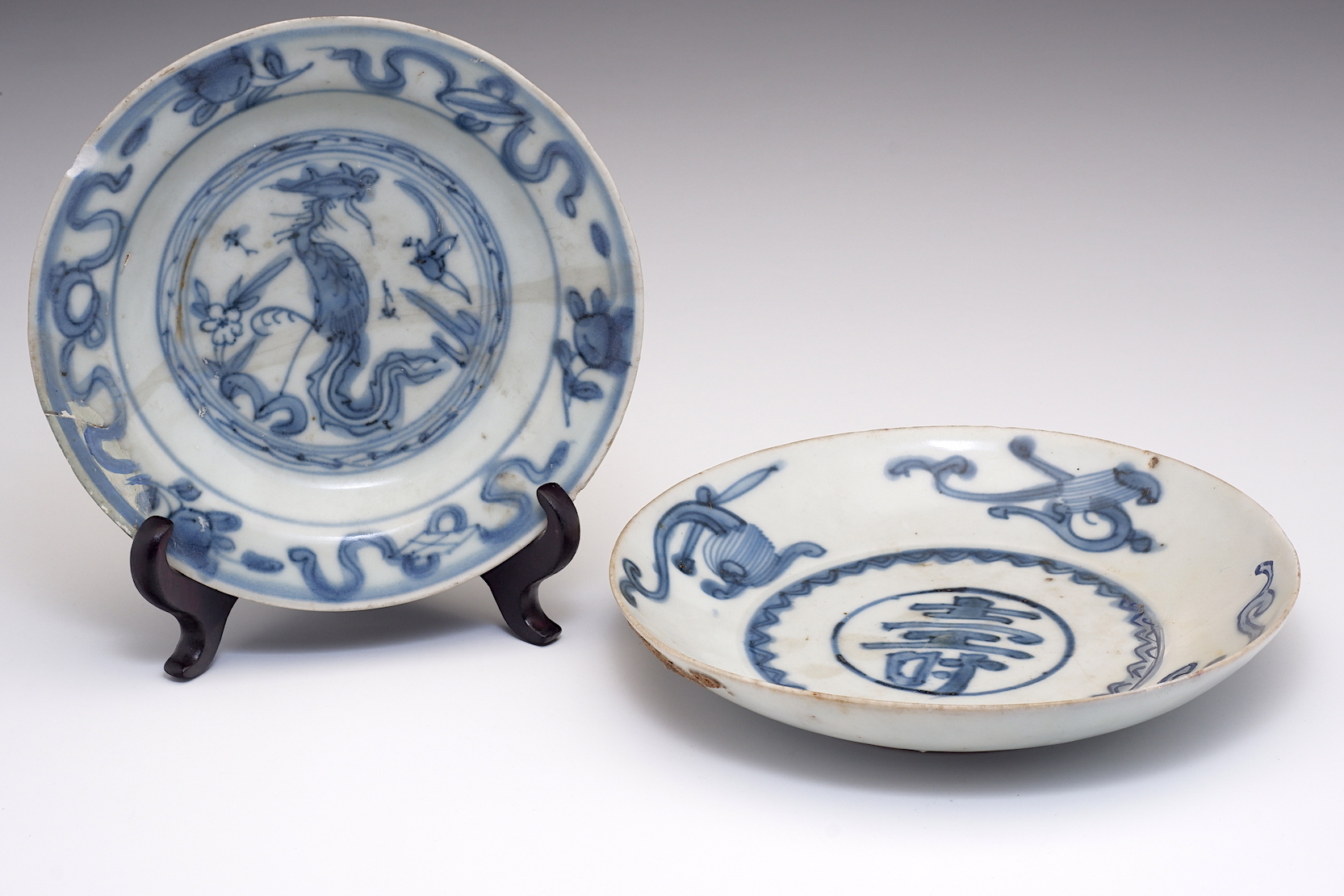 'Two Chinese Late Ming Zhangzhou Swatow Blue and White Dishes, Wanli Period Circa 1600-1620'