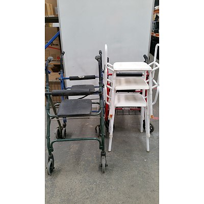 Three Mobility Walkers with Three Shower Chairs