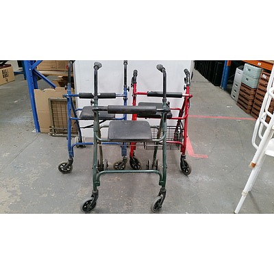 Three Mobility Walkers with Three Shower Chairs