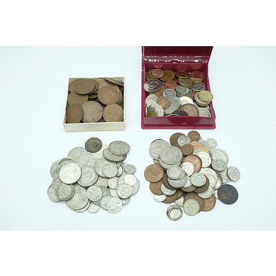 Various Pennies, Half Pennies, Shillings, Sixpence, Florins and Other Foreign Coins Including a 1966 Round 50c Coin