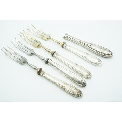 Group of Crested German 800 Silver Mounted Fruit Knives and Forks for Six