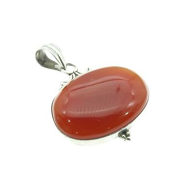 Sterling Silver Pendant with Cabochon of Orange Chalcedony Pendant