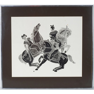 Framed Chinese Rubbing of Rearing Horses