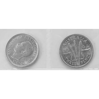 Australia Silver 3 Pences 1944 Sydney (Pair)