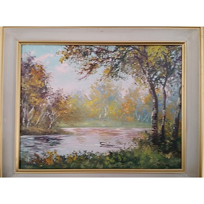 Galhidy Hung Lake Scene Oil on Canvas