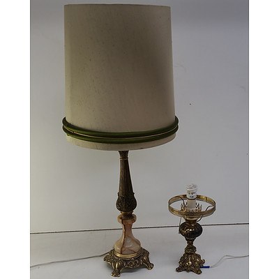 Antique Brass & Onyx Lamp and Another