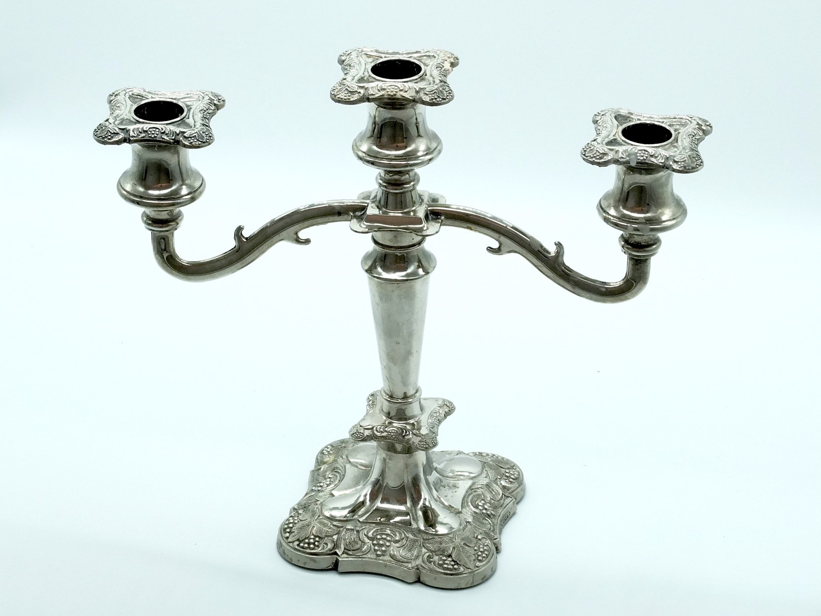 'Vintage Silver Plate Candelabra with Vine and Grape Motif'