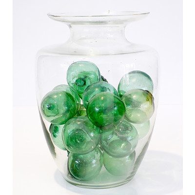 Collection of Vintage Korean Hand Blown Green Glass Fishing Floats