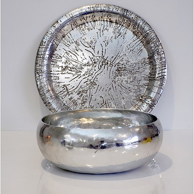 Signed Don Sheil Hand Wrought Aluminium Bowl and an Unknown Tray