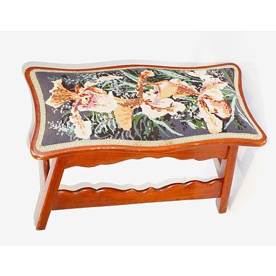 Vintage Tapestry Upholstered Footstool