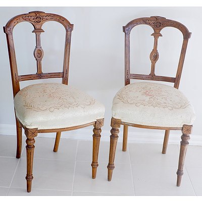 Pair of Late Victorian Walnut Side Chairs with Embroidered Seats Circa 1890