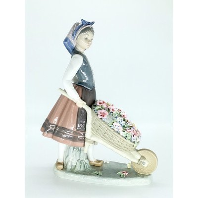 Lladro Figure of a Girl With a Wheelbarrow