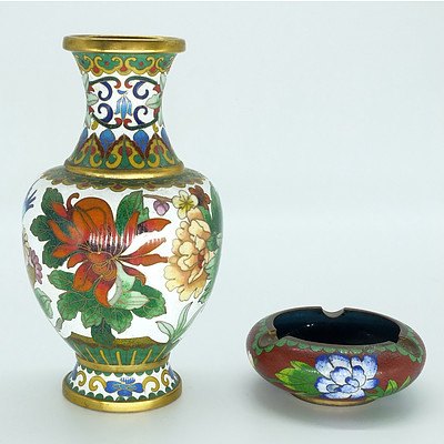 Chinese Cloisonne Vase and Ashtray