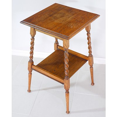 1920s Oak Occasional Table with Barley Twist Supports