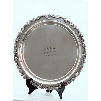Two Silver Plate Butlers Trays Presented to Captain A.G 'Bill' Keys 1952 and A.G.W Keys O.B.E, M.C 1978