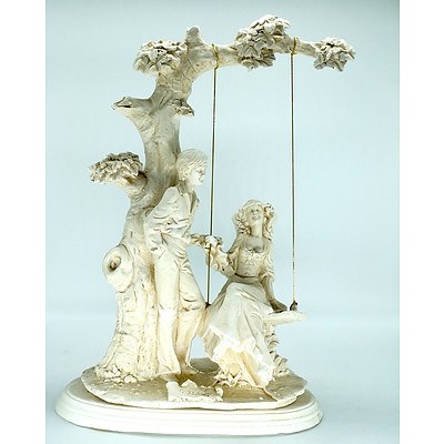 Cast Plaster Courting Couple by a Swing after A Belcari