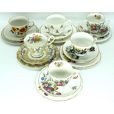 Group of Six English Tea Trios, Including Roslyn, Old Foley, Royal Stafford, Royal Albert and Royal Vale 