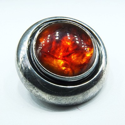 Retro Danish Niels E From Sterling Silver and Amber Brooch