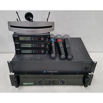 Assorted AV Equipment - Speakers, Wireless Receivers & Amplifier