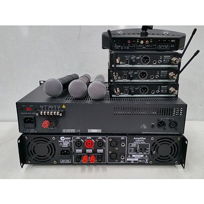 Assorted AV Equipment - Speakers, Wireless Receivers & Amplifier