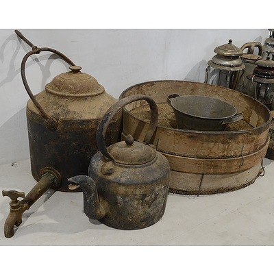 Vintage Fossicking Sieves, Camping Lanterns, Billy's and Teapots