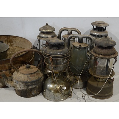 Vintage Fossicking Sieves, Camping Lanterns, Billy's and Teapots