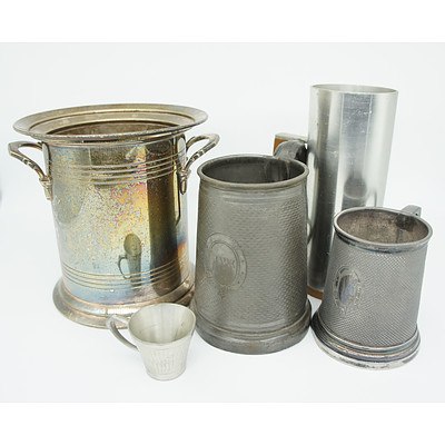 Hecworth Silver Plate Champagne Bucket, Antique Pewter Mugs and More