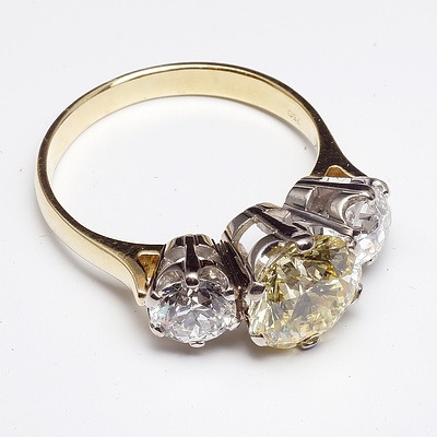 Magnificent 18ct Yellow Gold and Three Diamond Ring, Centre Fancy Yellow Argyle Diamond