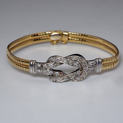 18ct Yellow and White Gold Knot Bracelet with Round Brilliant Cut Diamonds