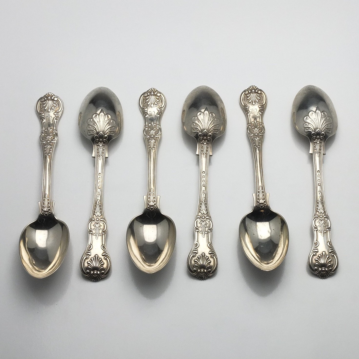 'Six Victorian Monogrammed Sterling Silver Kings Pattern Spoons John Aldwinckle & Thomas Slater London 1888'
