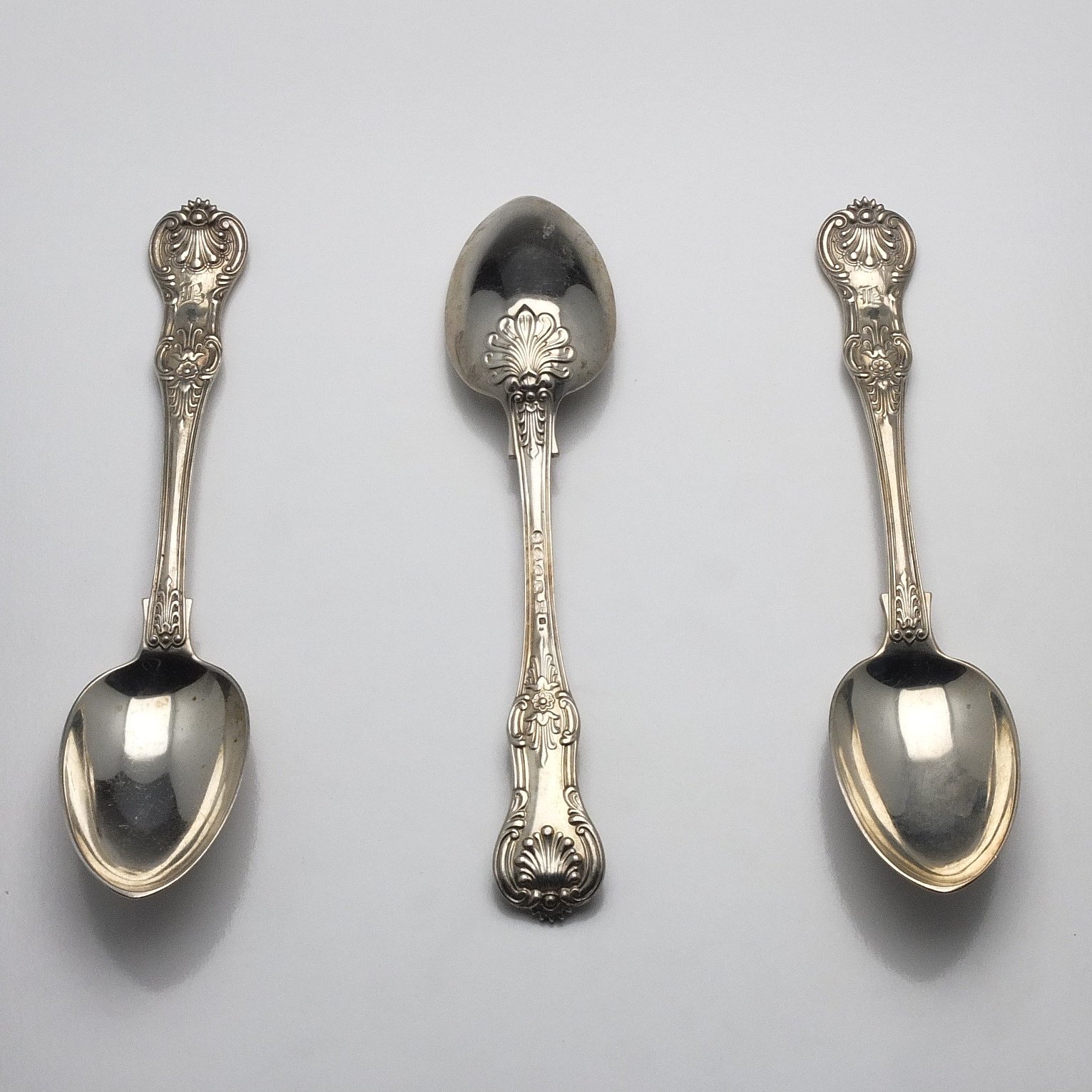 'Three Victorian Monogrammed Sterling Silver Kings Pattern Table Spoons John Aldwinckle & Thomas Slater London 1888'