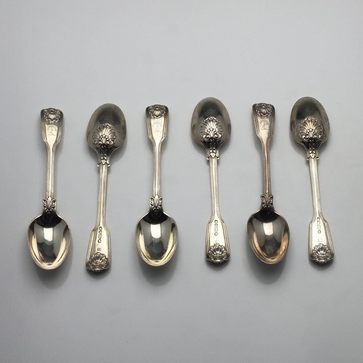 'Six Victorian Crested Sterling Silver Teaspoons Mary Chawner & George W Adams London 1838'