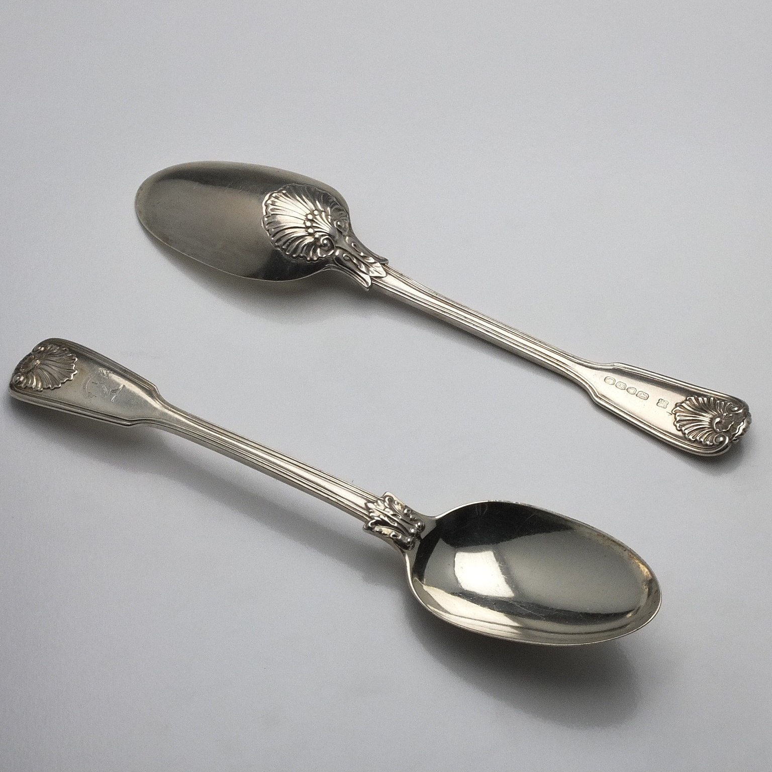 'Pair of Victorian Crested Sterling Silver Table Spoons Mary Chawner & George W Adams London 1838'