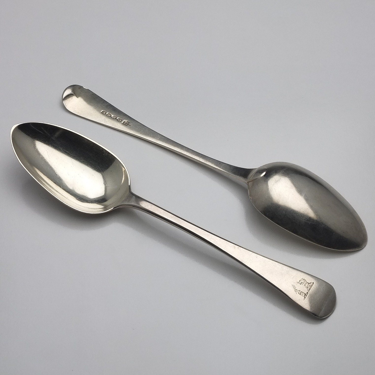 'Pair of George III Crested Sterling Silver Table Spoons William Eley & William Fearn London 1816'