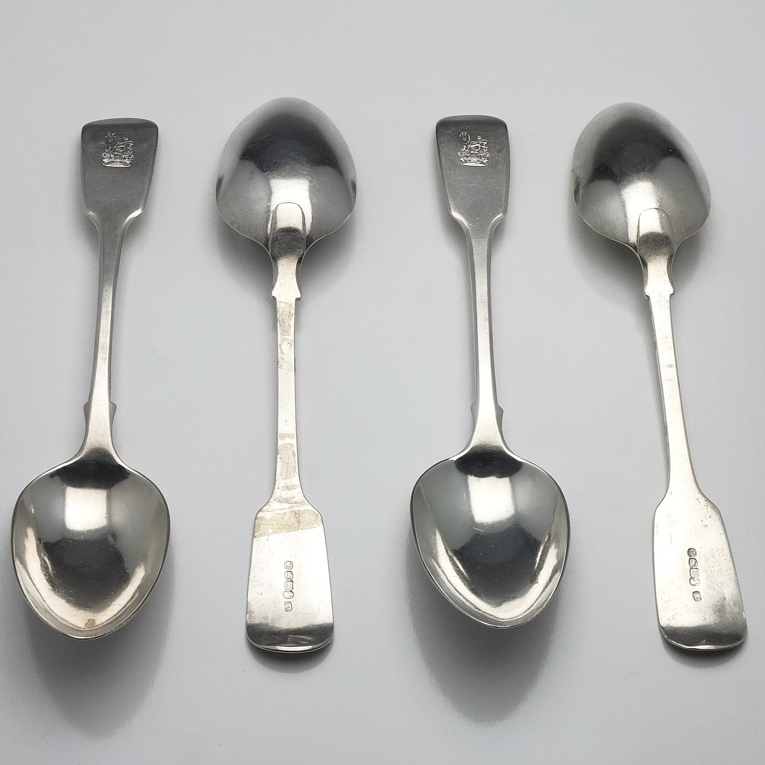 'Four Victorian Crested Sterling Silver Table Spoons Edwin Henry Sweet Exeter 1839'