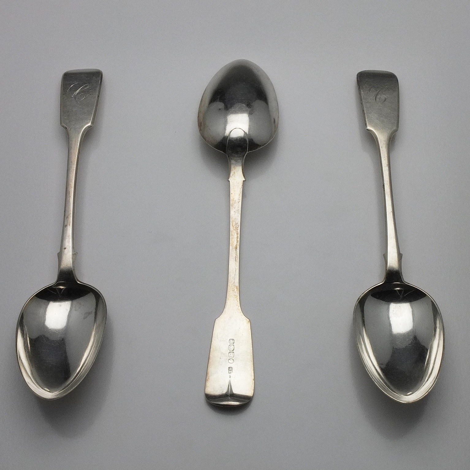'Three Victorian Monogrammed Sterling Silver Table Spoons John Stone Exeter 1854'