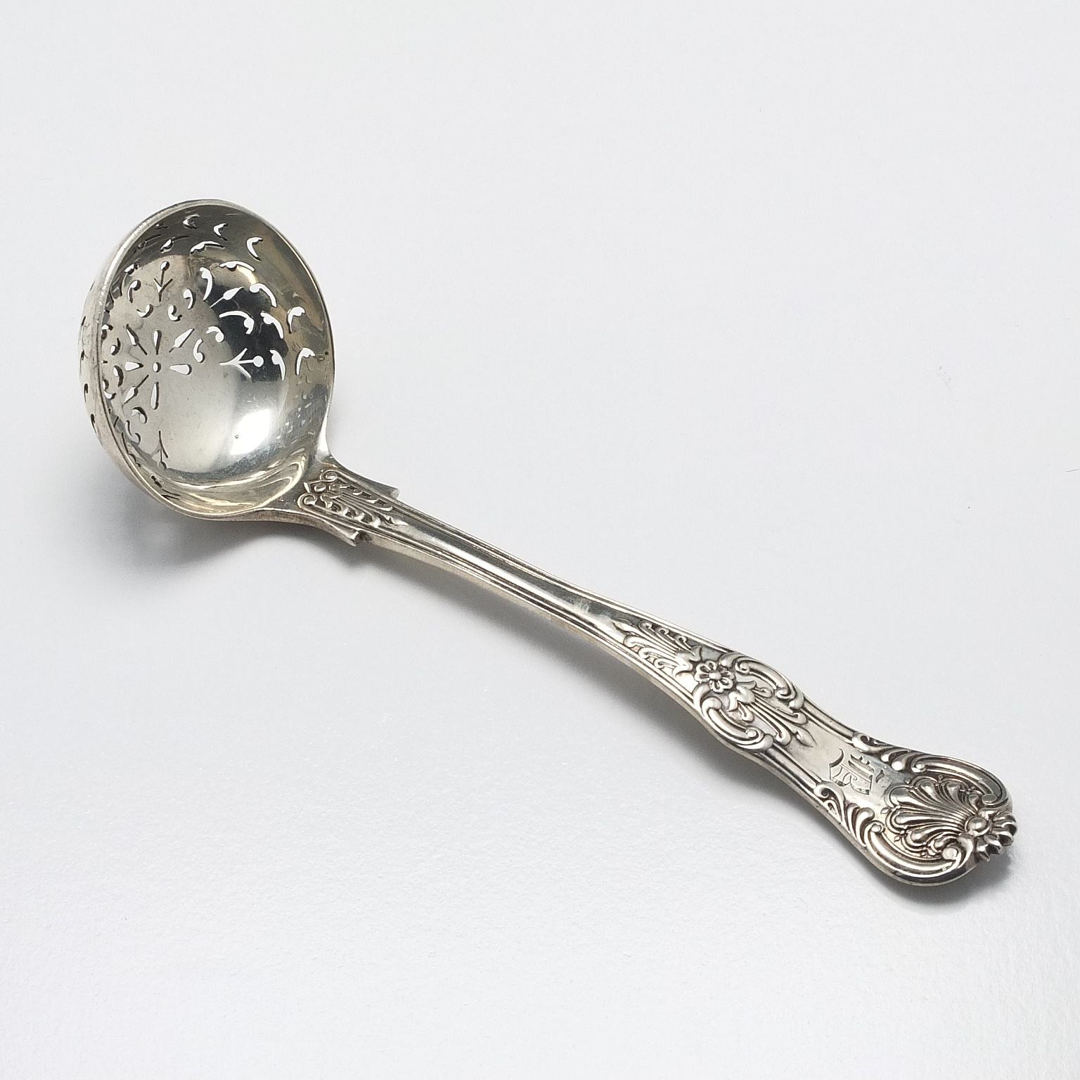 'Victorian Crested Sterling Silver Kings Pattern Sifting Spoon John Aldwinckle & Thomas Slater London 1888'