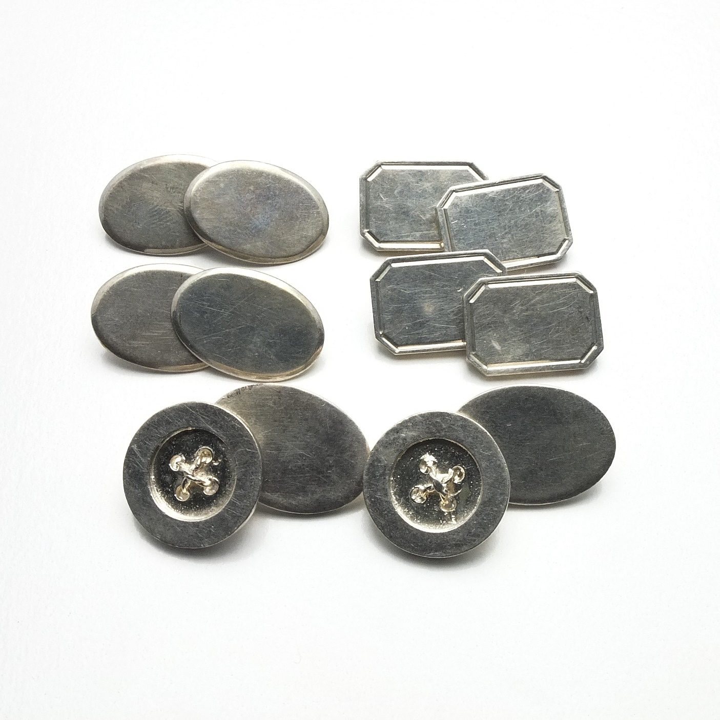 'Three Pairs of Sterling Silver Double Cufflinks'
