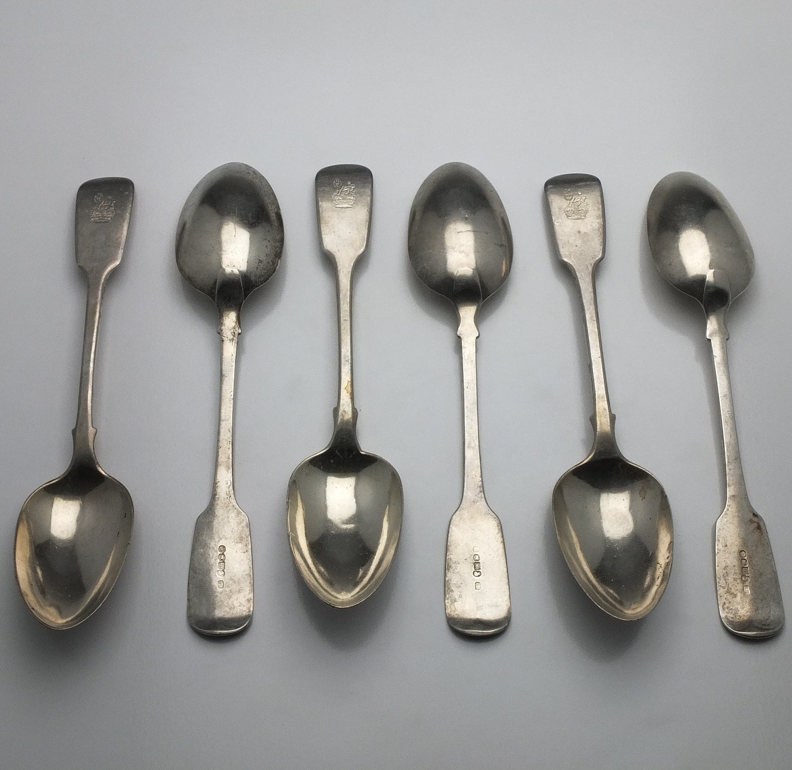 'Six Victorian Crested Sterling Silver Table Spoons Edwin Henry Sweet London 1839'