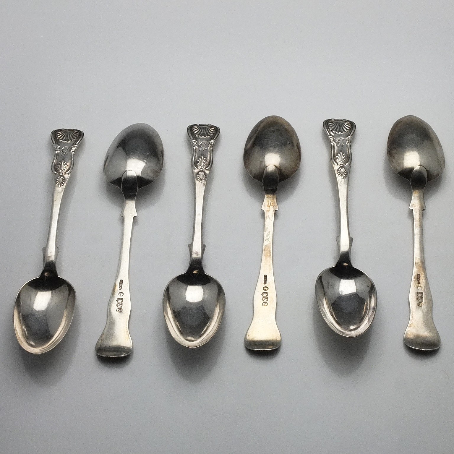 'Six Victorian Crested Sterling Silver Kings Pattern Spoons James & Walter Marshall London 1856'