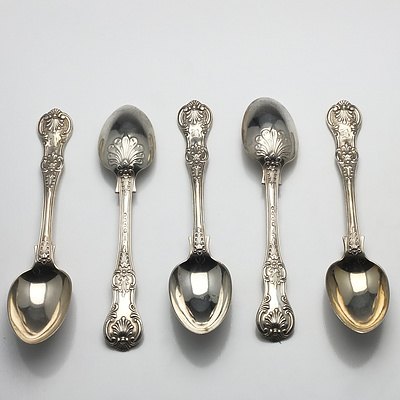 Five Victorian Monogrammed Sterling Silver Kings Pattern Spoons John Aldwinckle & Thomas Slater London 1888