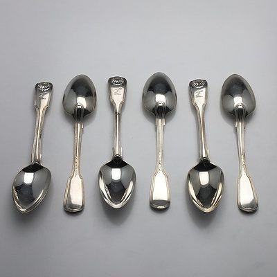 Six Crested Sterling Silver Spoons William Chawner II London 1831 and Richard Poulden London 1819