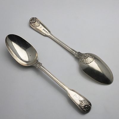 Pair of Victorian Crested Sterling Silver Table Spoons Mary Chawner & George W Adams London 1838