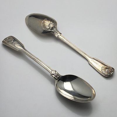 Pair of Victorian Crested Sterling Silver Table Spoons Mary Chawner & George W Adams London 1838