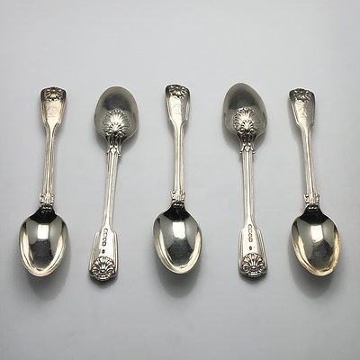 Five Victorian Crested Sterling Silver Spoons Chawner & Co and Mary Chawner & George W Adams London 1838