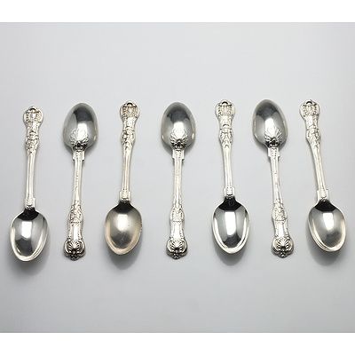 Seven Victorian Crested Sterling Silver Kings Pattern Teaspoons Chawner & Co London 1870