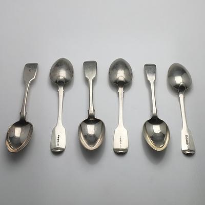 Six Crested Sterling Silver Spoons, Including Four John Stone Exeter 1844