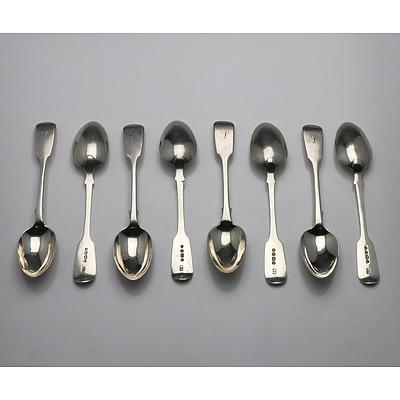 Eight Victorian Monogrammed Sterling Silver Teaspoons, Including Two Charles Boyton (II) London 1866
